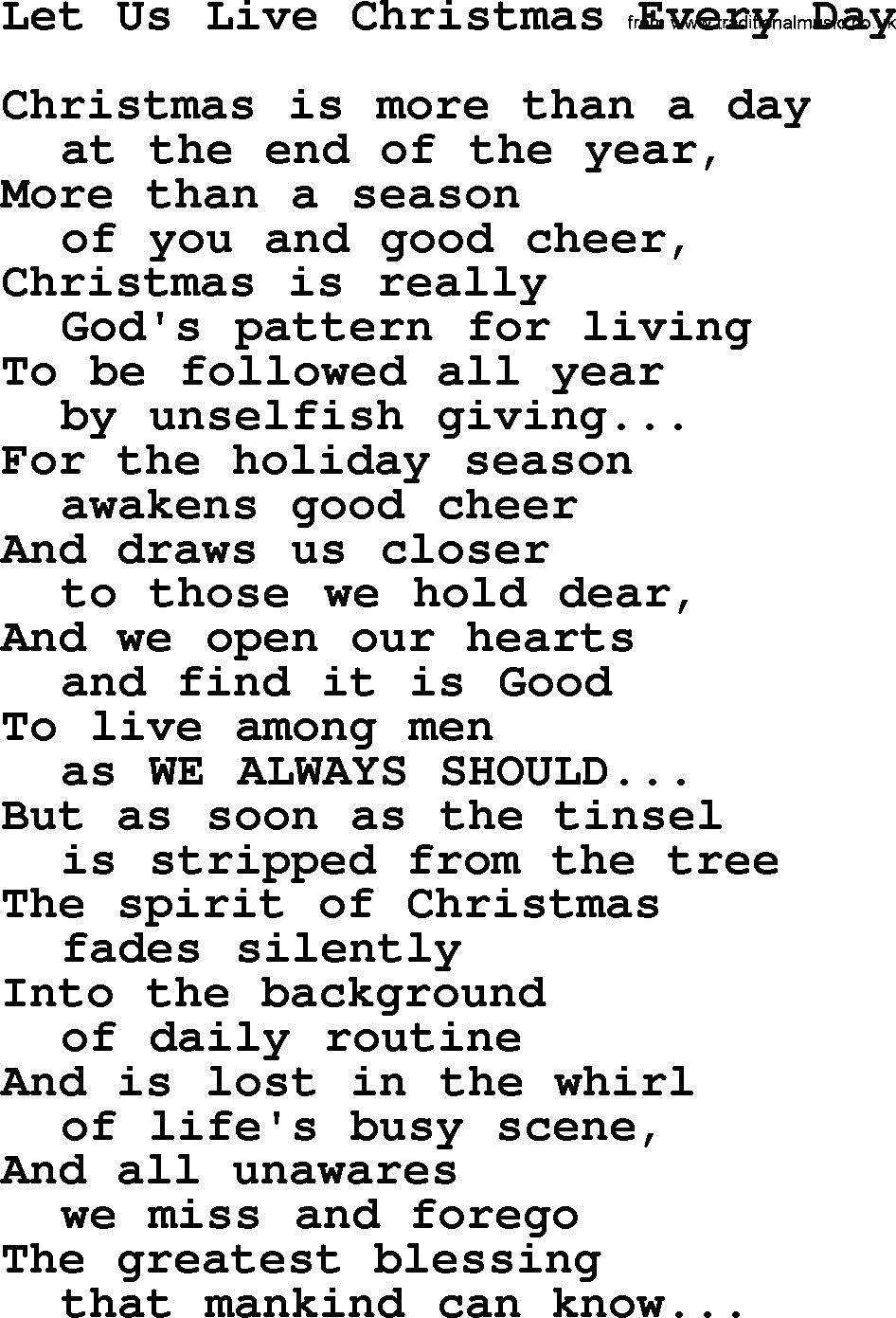 Catholic Hymn: Let Us Live Christmas Every Day lyrics with PDF