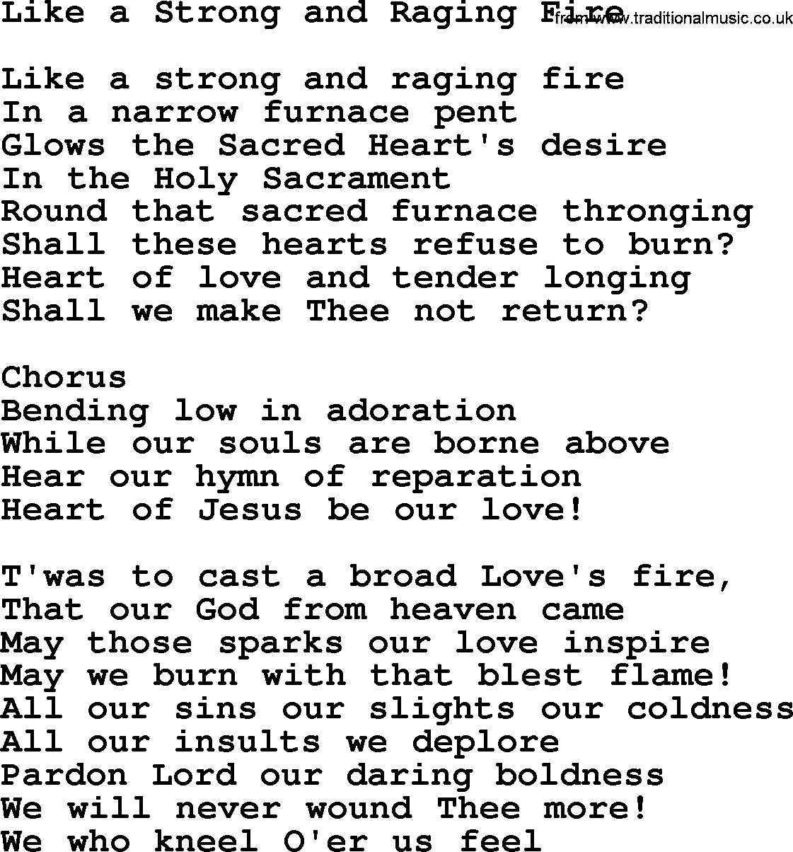 Catholic Hymn: Like A Strong And Raging Fire lyrics with PDF