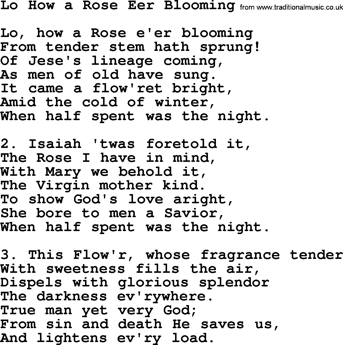 Catholic Hymn: Lo How A Rose Eer Blooming lyrics with PDF