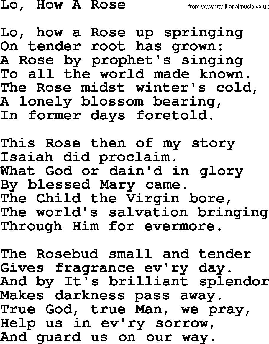 Catholic Hymn: Lo, How A Rose lyrics with PDF