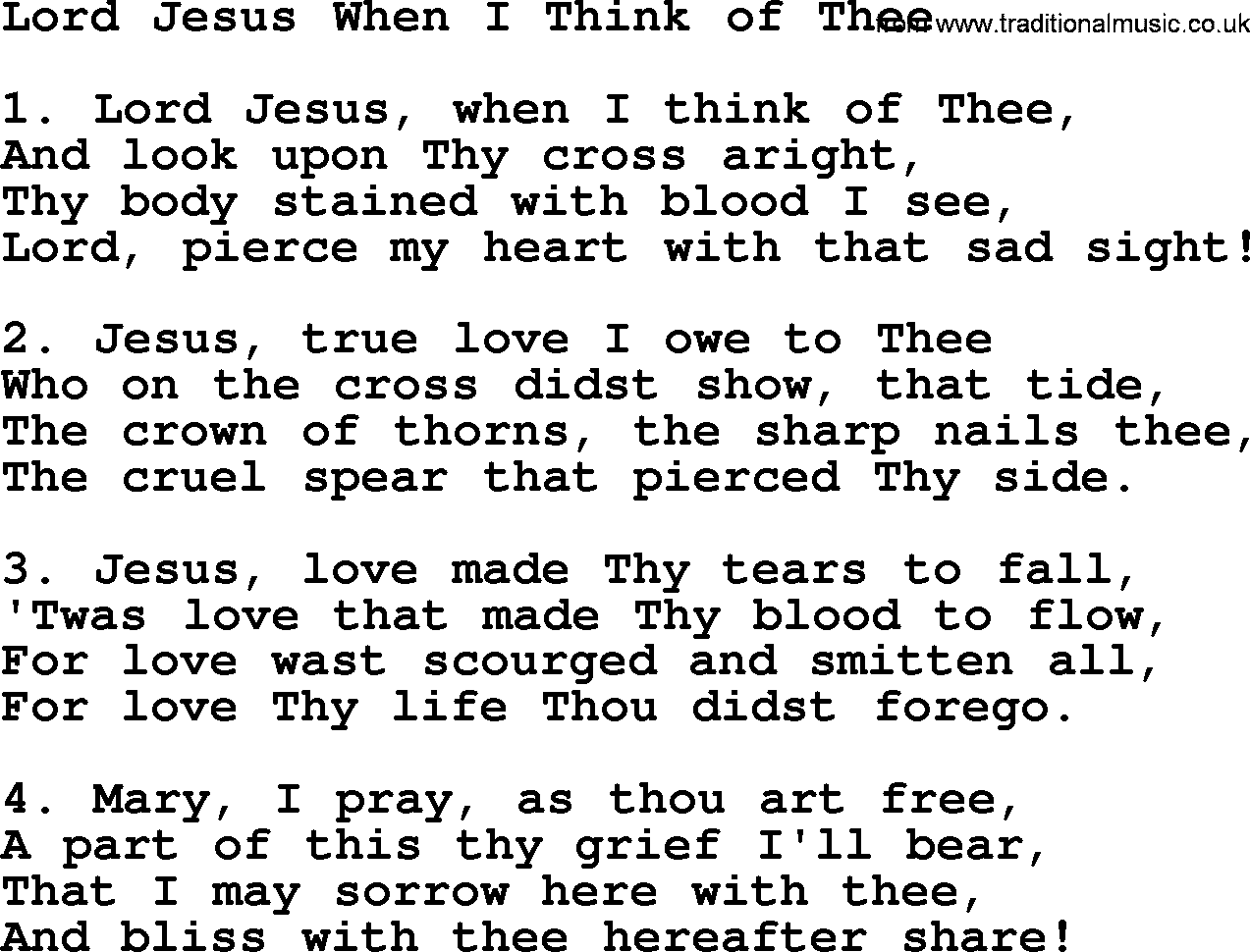 Catholic Hymn: Lord Jesus When I Think Of Thee lyrics with PDF
