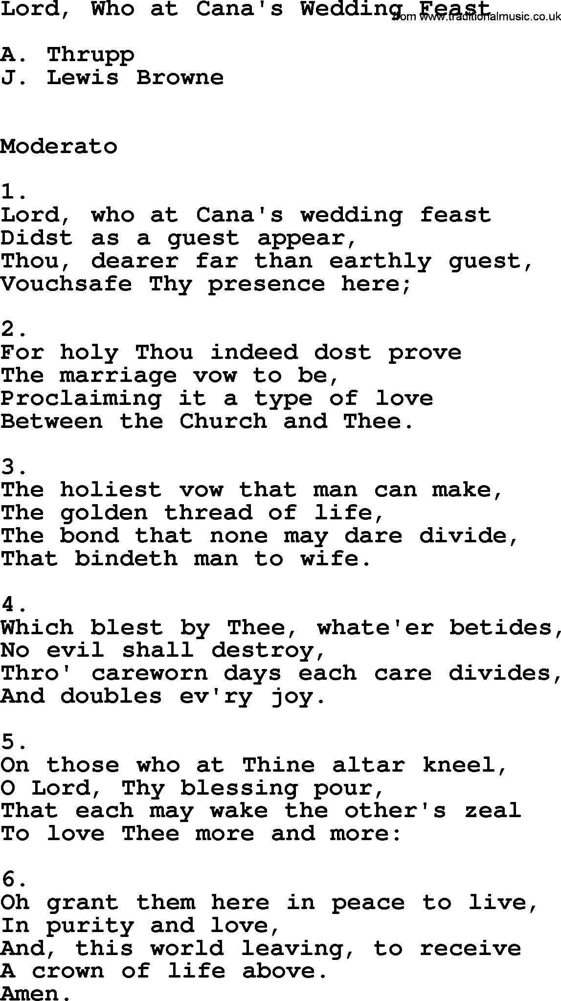 Catholic Hymn: Lord, Who At Cana's Wedding Feast lyrics with PDF