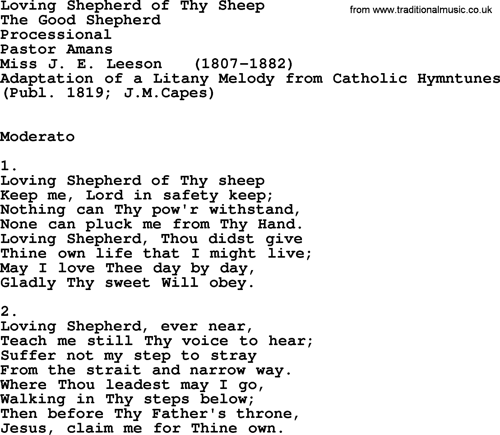 Catholic Hymn: Loving Shepherd Of Thy Sheep lyrics with PDF