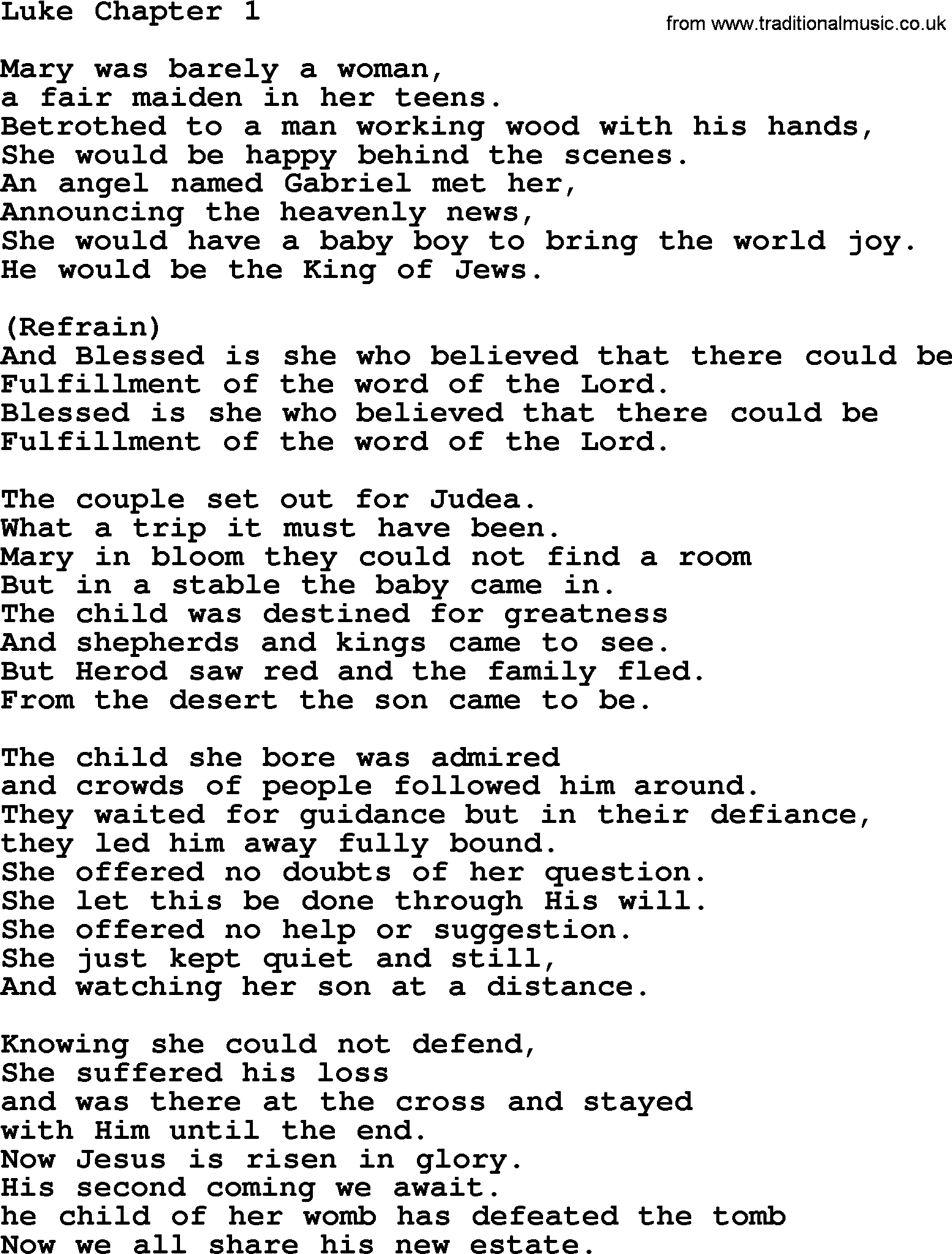 Catholic Hymn: Luke Chapter1 lyrics with PDF