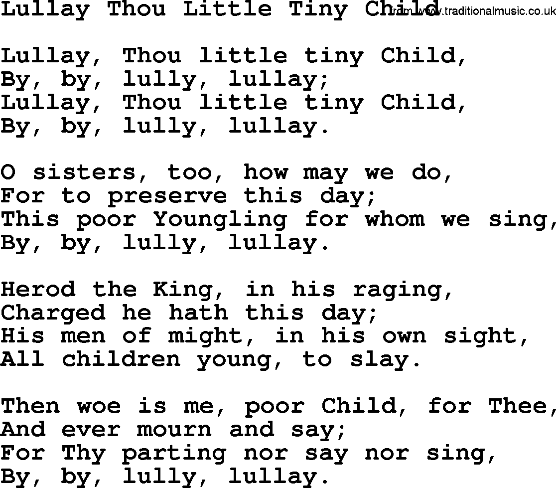 Catholic Hymn: Lullay Thou Little Tiny Child lyrics with PDF