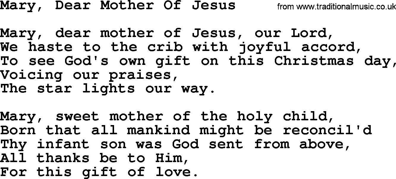 Catholic Hymn: Mary, Dear Mother Of Jesus lyrics with PDF