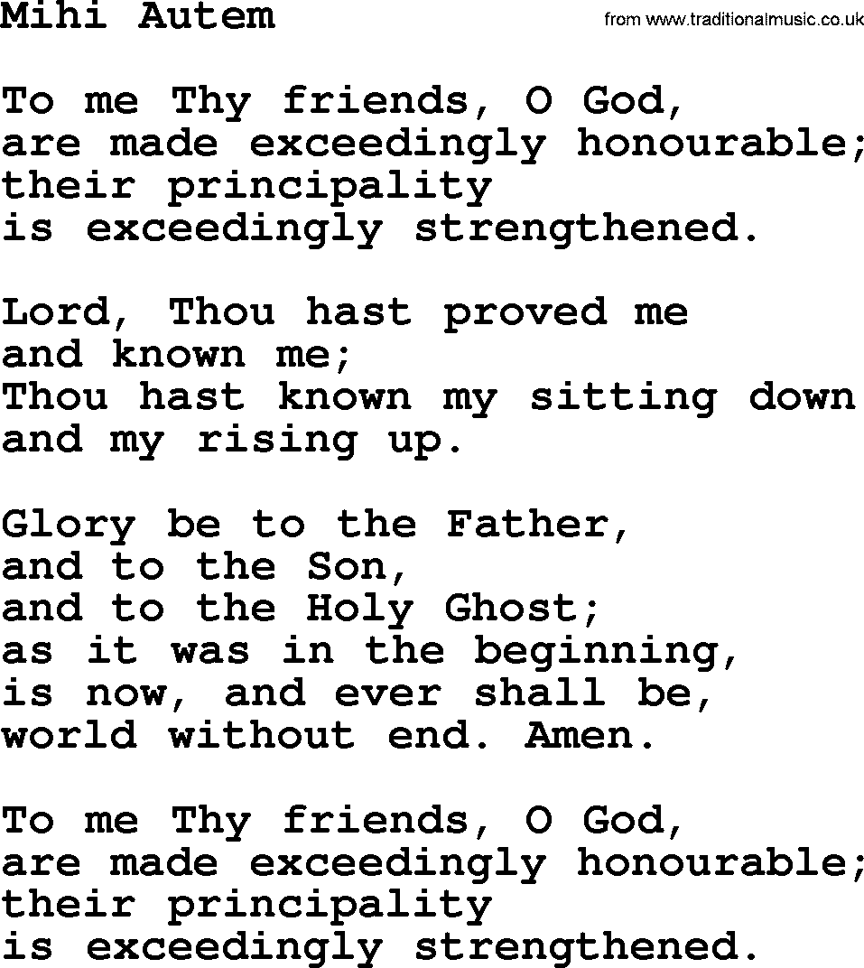 Catholic Hymn: Mihi Autem lyrics with PDF