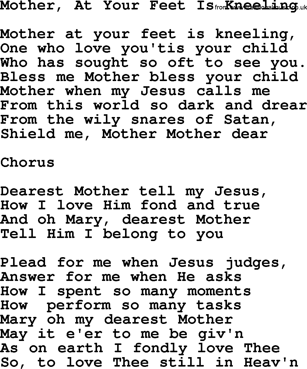 Catholic Hymn: Mother, At Your Feet Is Kneeling lyrics with PDF