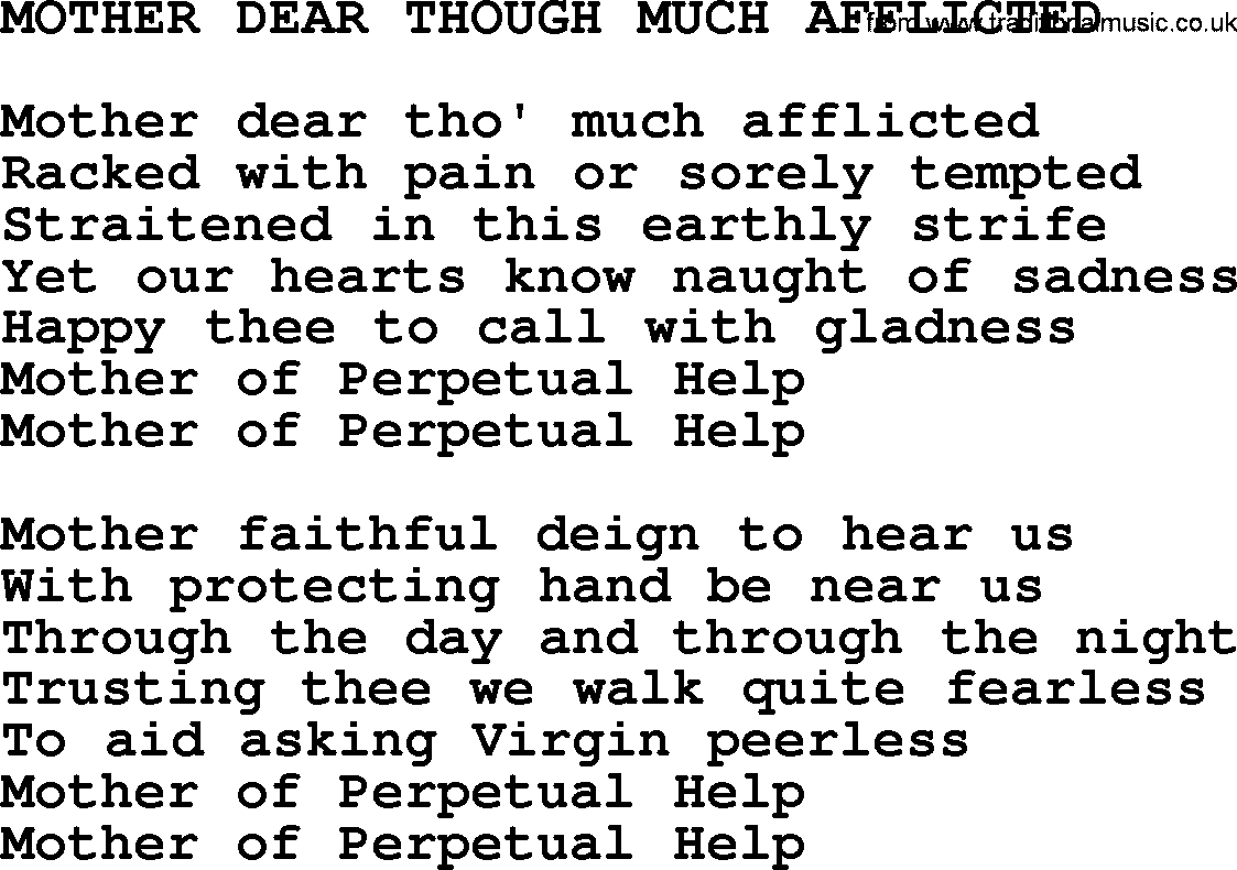 Catholic Hymn: Mother Dear Though Much Afflicted lyrics with PDF