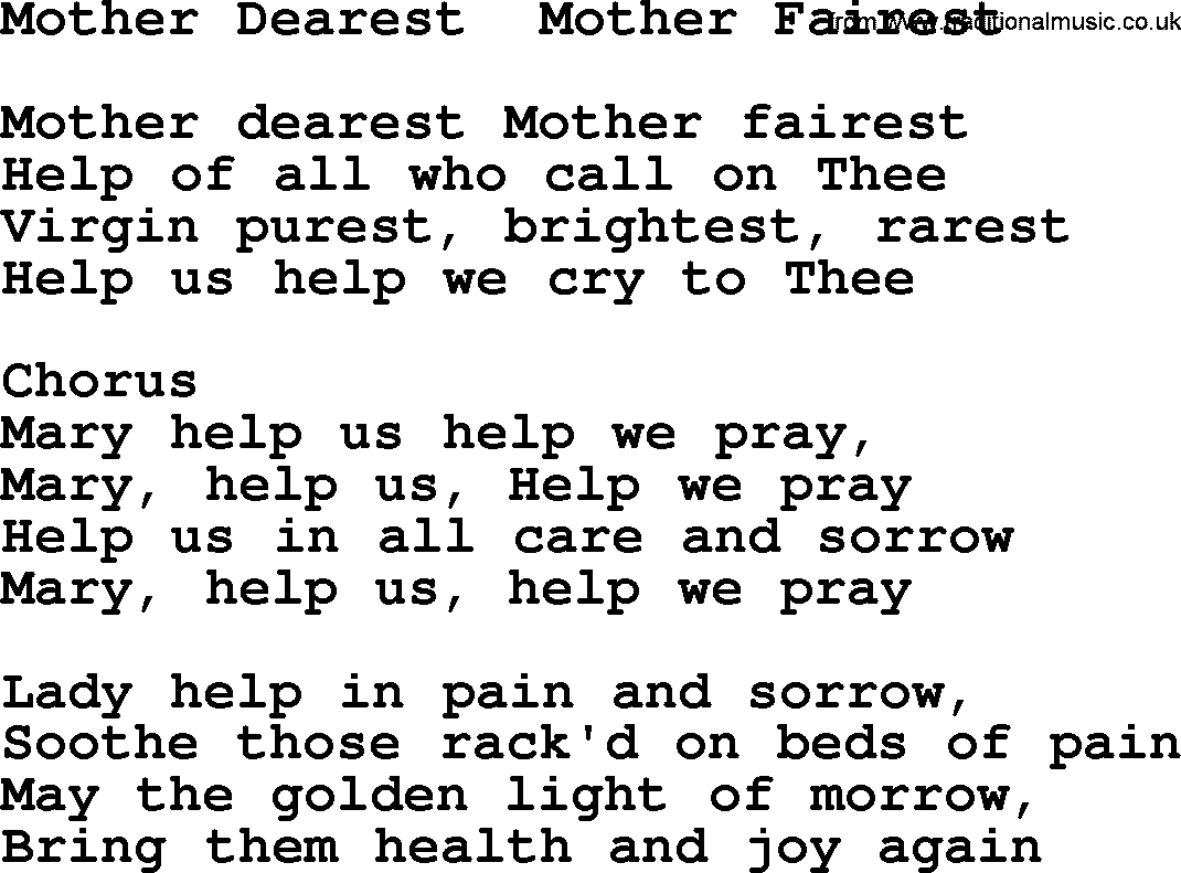 Catholic Hymn: Mother Dearest Mother Fairest lyrics with PDF