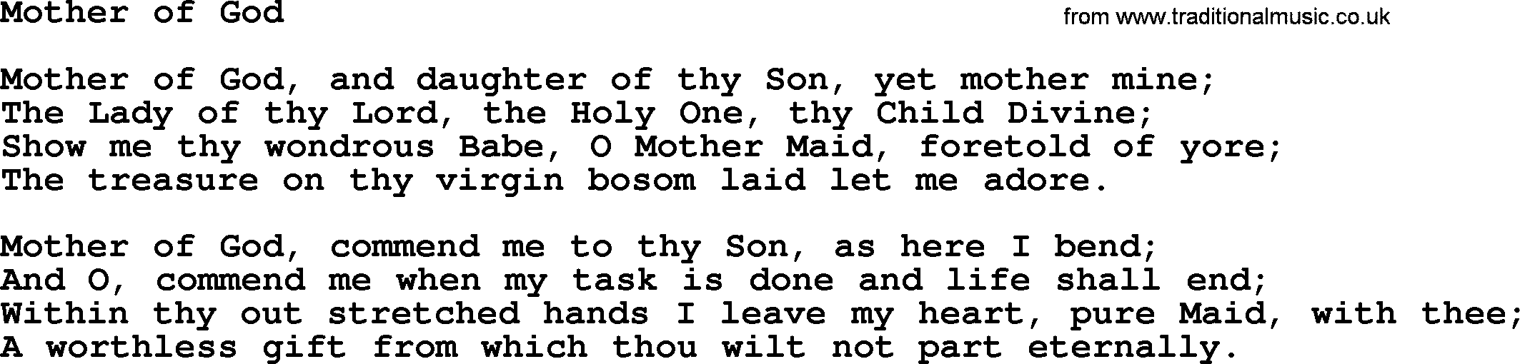 Catholic Hymn: Mother Of God lyrics with PDF