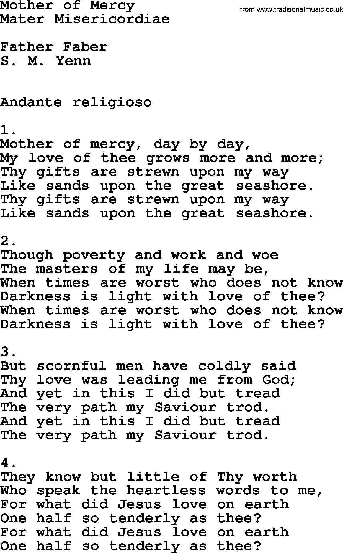 Catholic Hymn: Mother Of Mercy lyrics with PDF