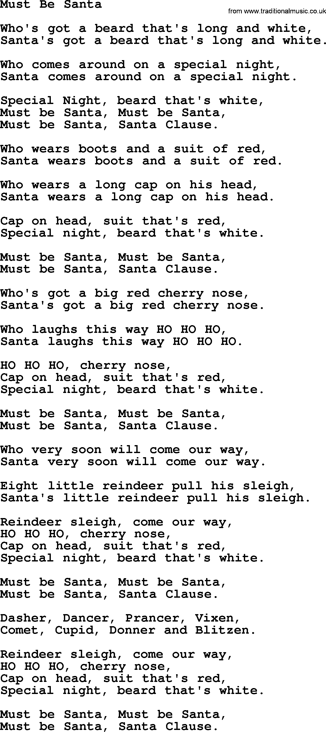 Catholic Hymn: Must Be Santa lyrics with PDF