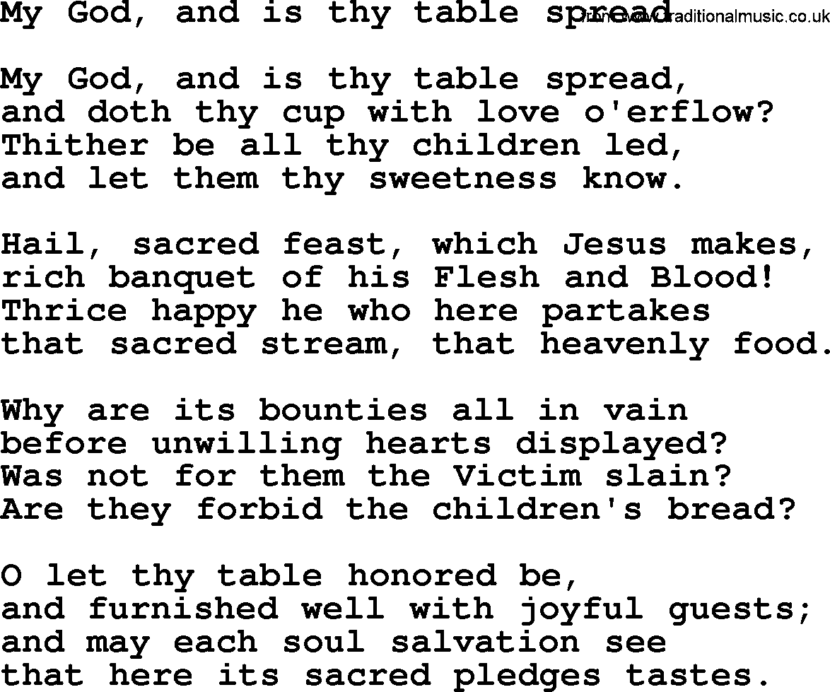 Catholic Hymn: My God, And Is Thy Table Spread lyrics with PDF