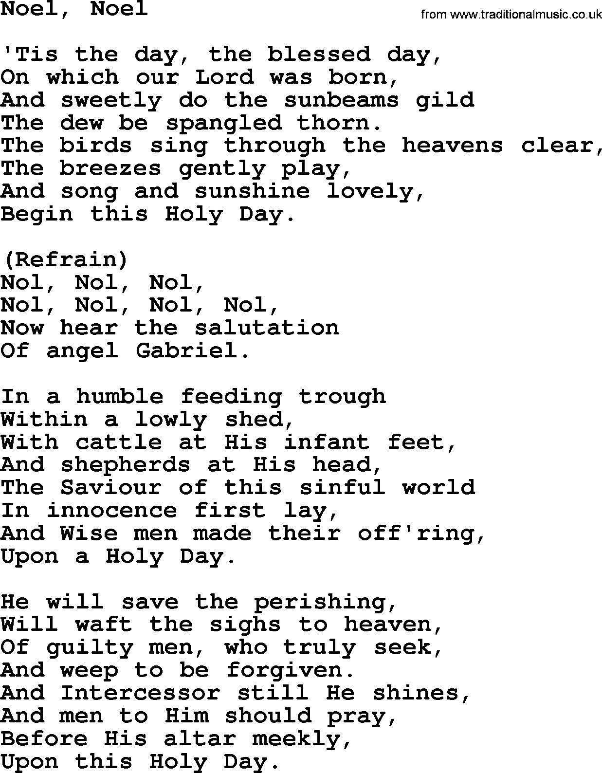 Catholic Hymn: Noel, Noel lyrics with PDF