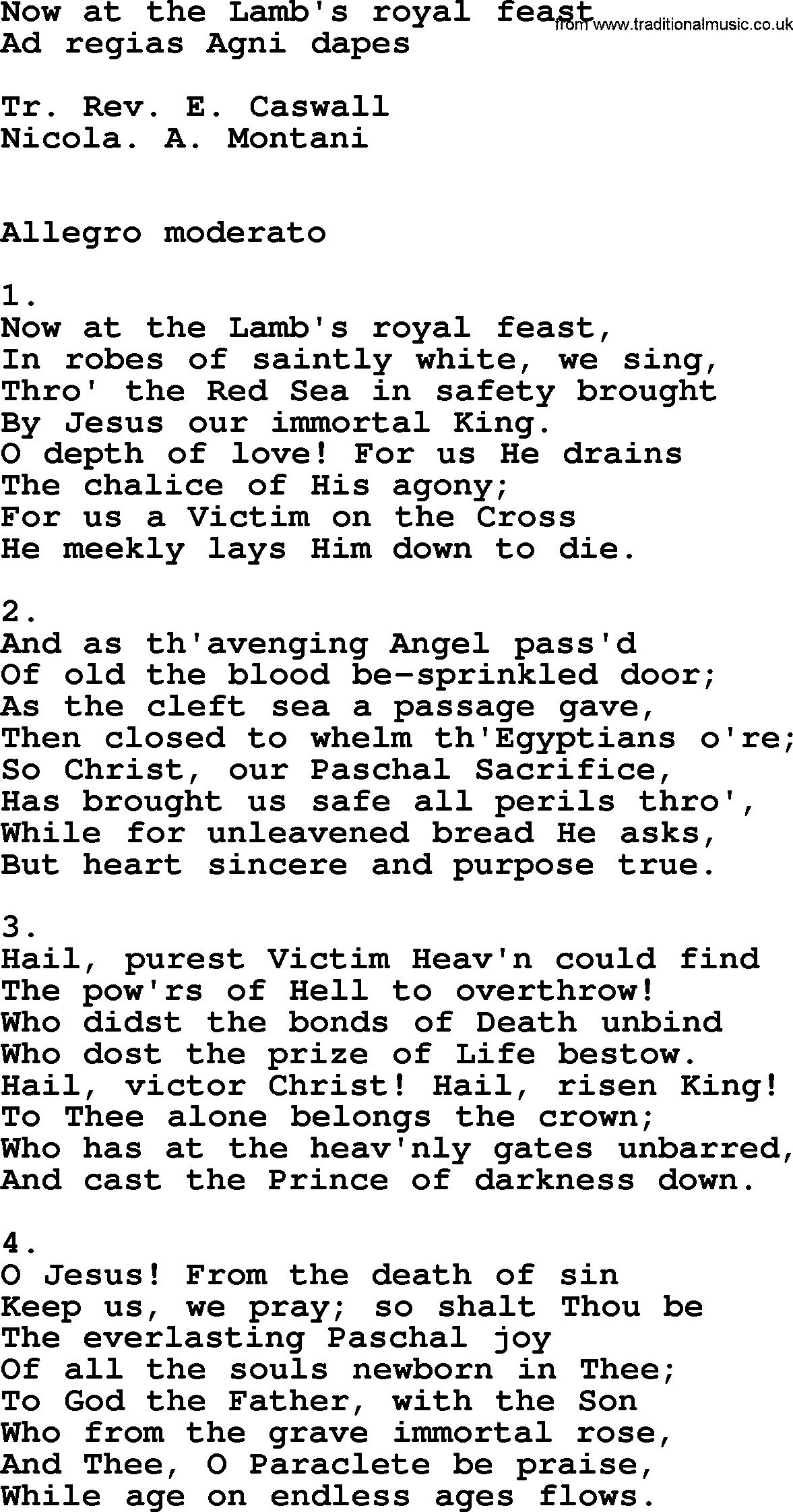 Catholic Hymn: Now At The Lamb's Royal Feast lyrics with PDF