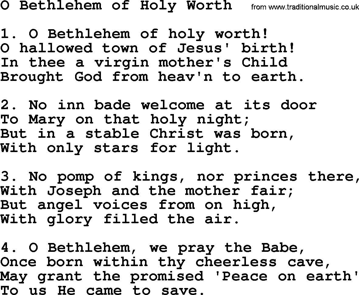 Catholic Hymn: O Bethlehem Of Holy Worth lyrics with PDF