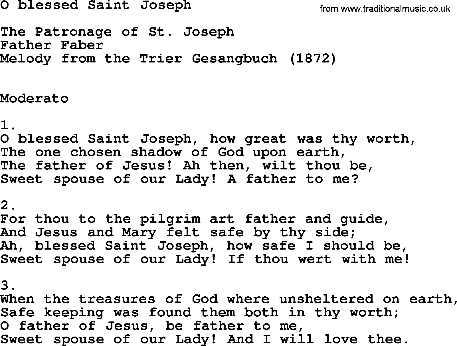 Catholic Hymn: O Blessed Saint Joseph lyrics with PDF