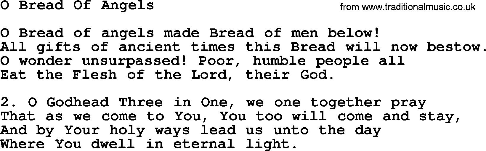 Catholic Hymn: O Bread Of Angels lyrics with PDF