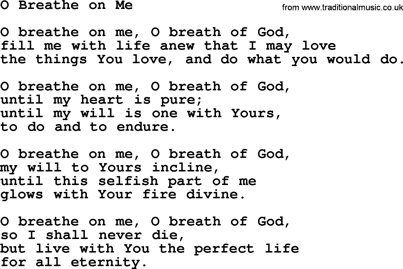 Catholic Hymn: O Breathe On Me lyrics with PDF