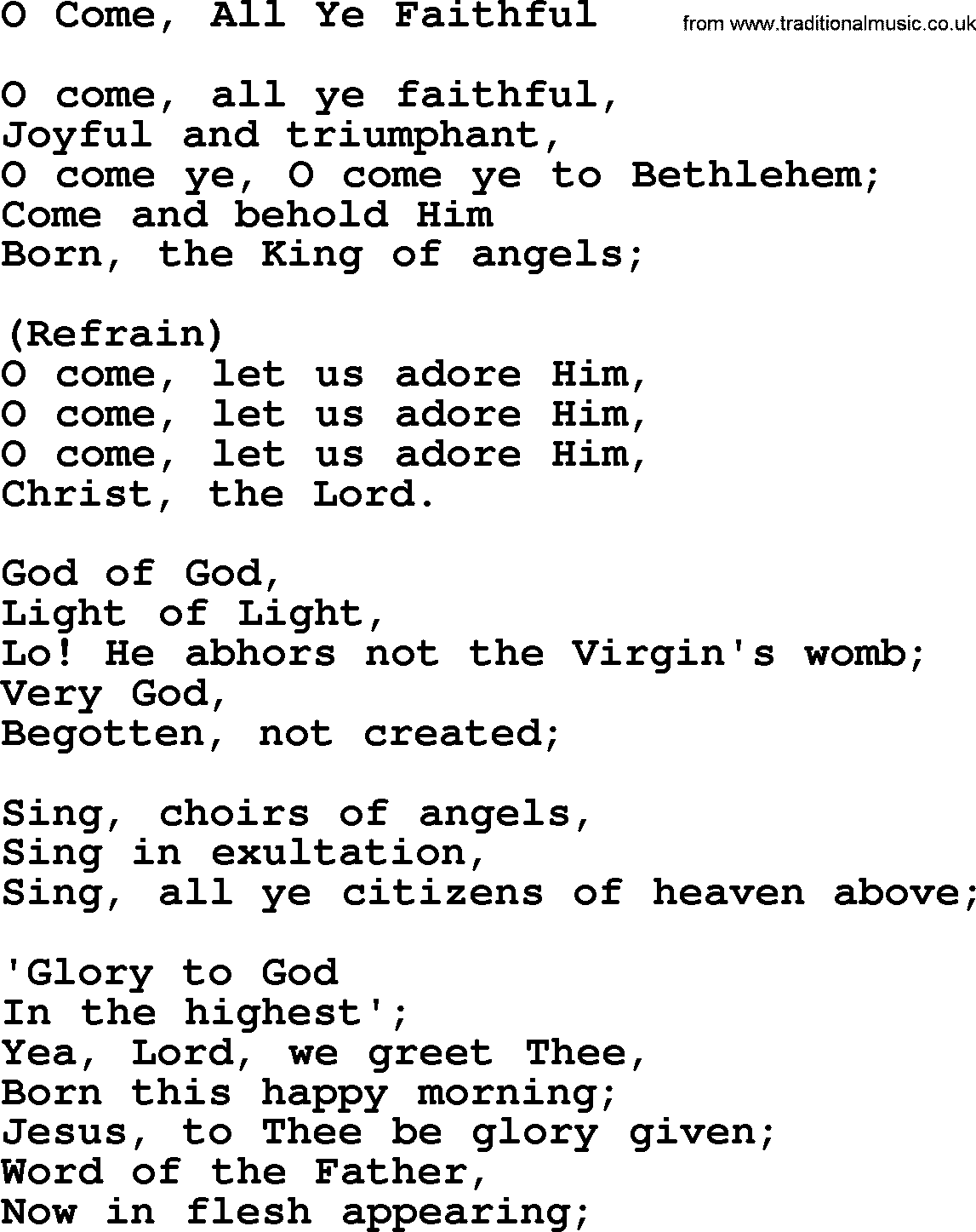 Catholic Hymns, Song: O Come, All Ye Faithful - lyrics and PDF