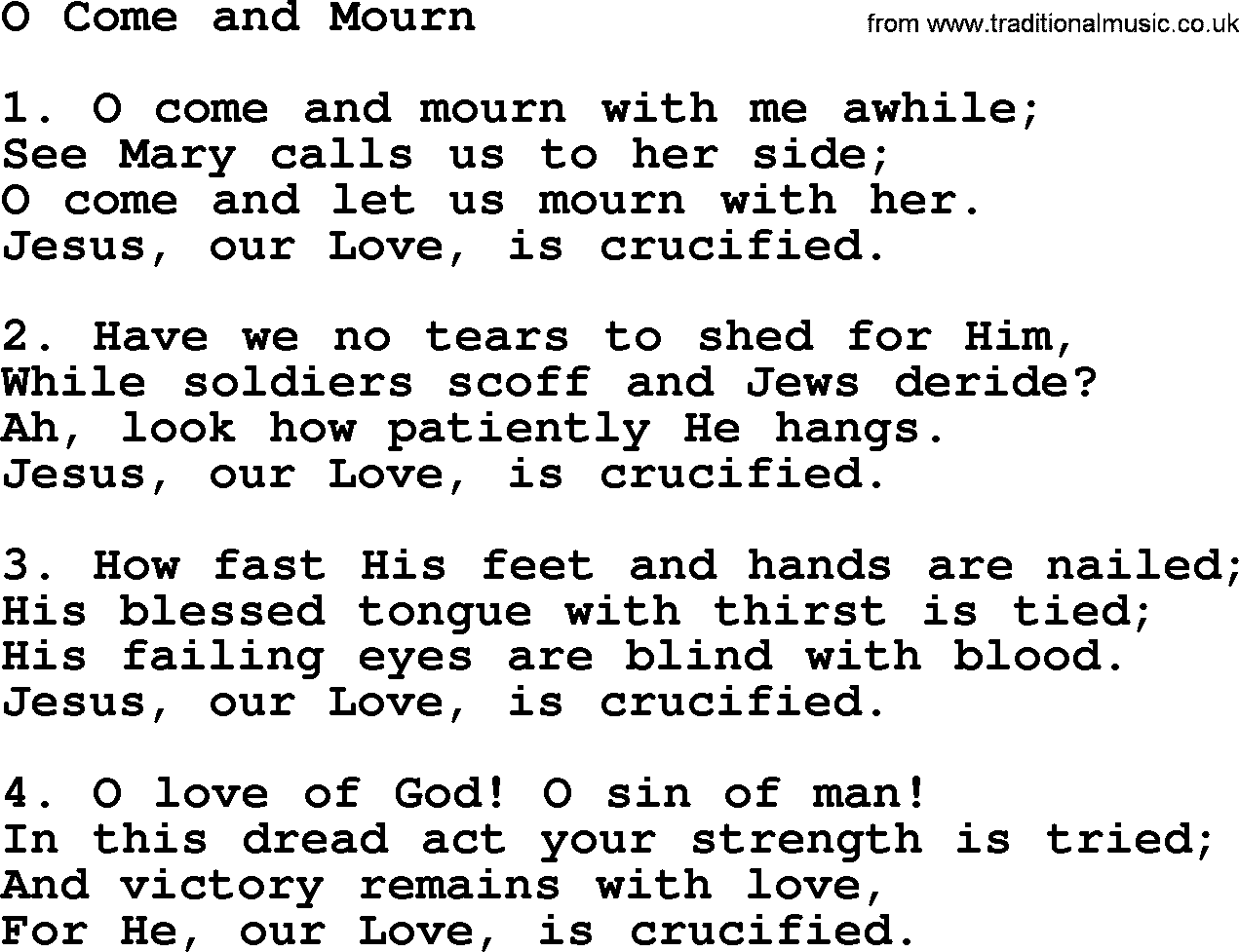 Catholic Hymn: O Come And Mourn lyrics with PDF