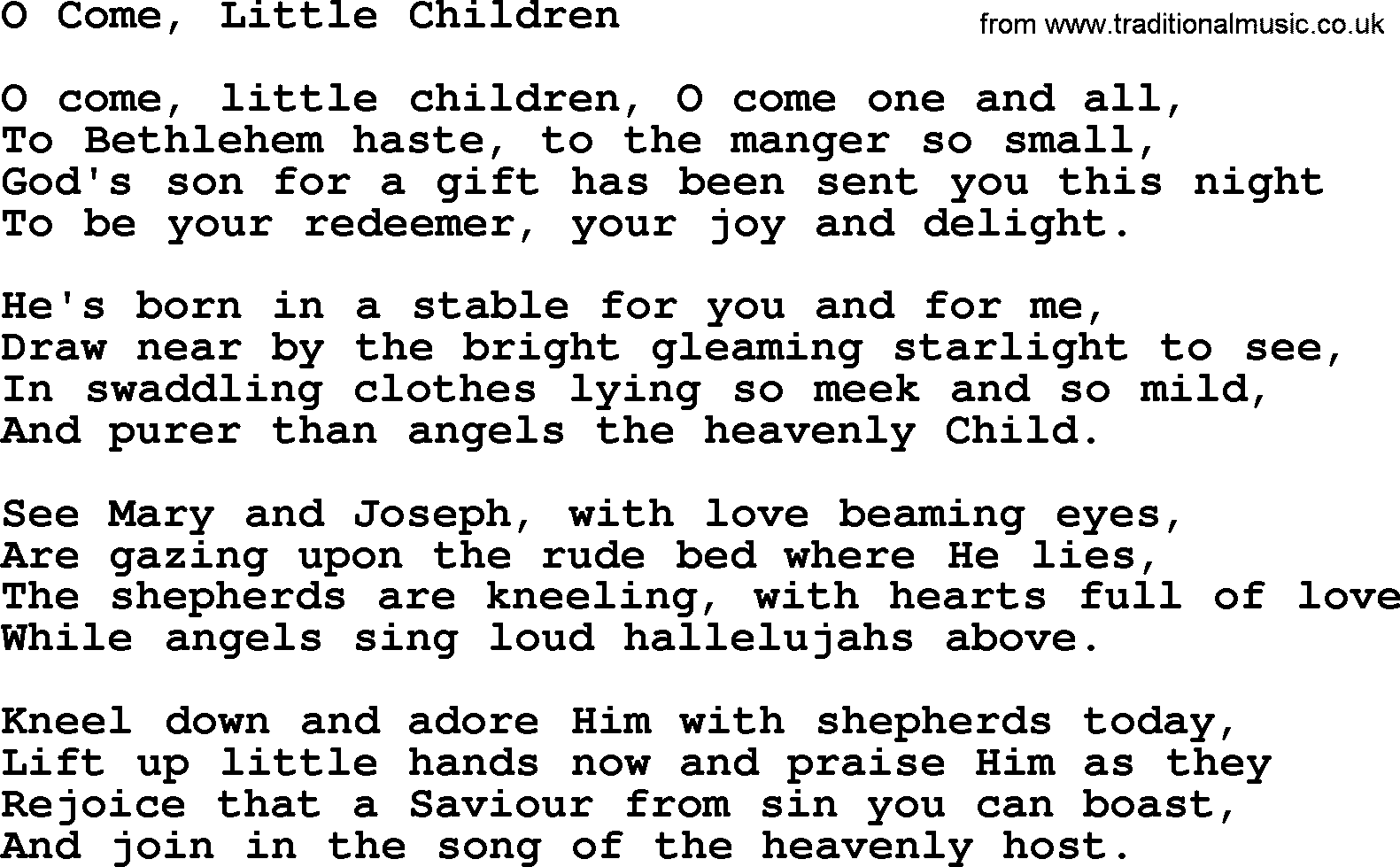 Catholic Hymn: O Come, Little Children lyrics with PDF
