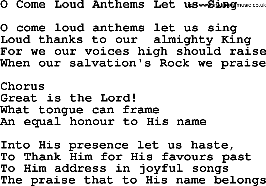 Catholic Hymn: O Come Loud Anthems Let Us Sing lyrics with PDF