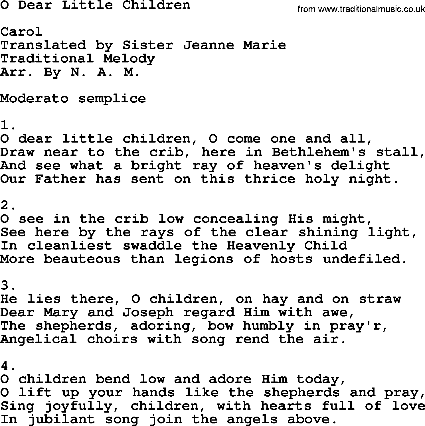 Catholic Hymn: O Dear Little Children lyrics with PDF