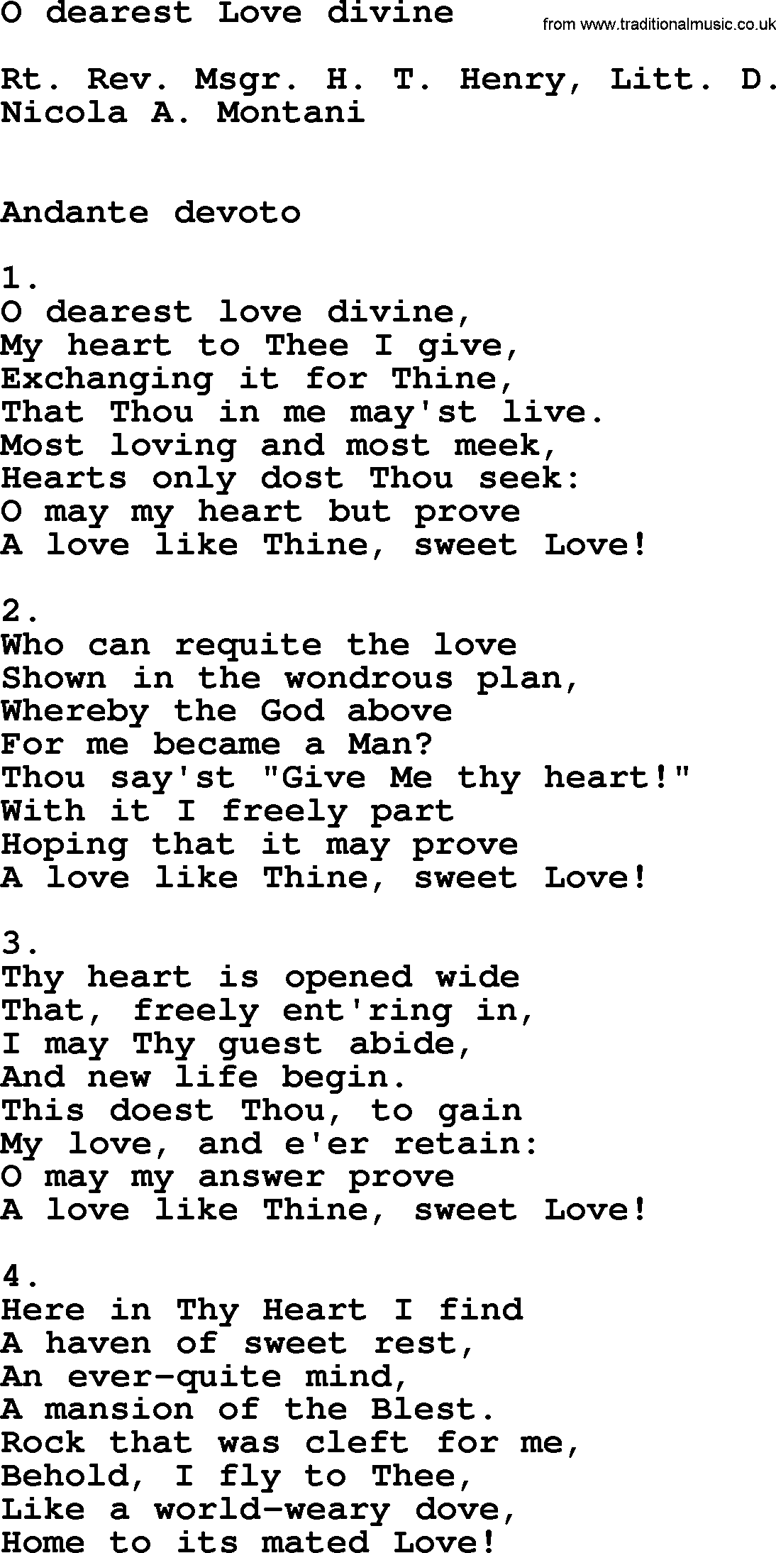 Catholic Hymn: O Dearest Love Divine lyrics with PDF