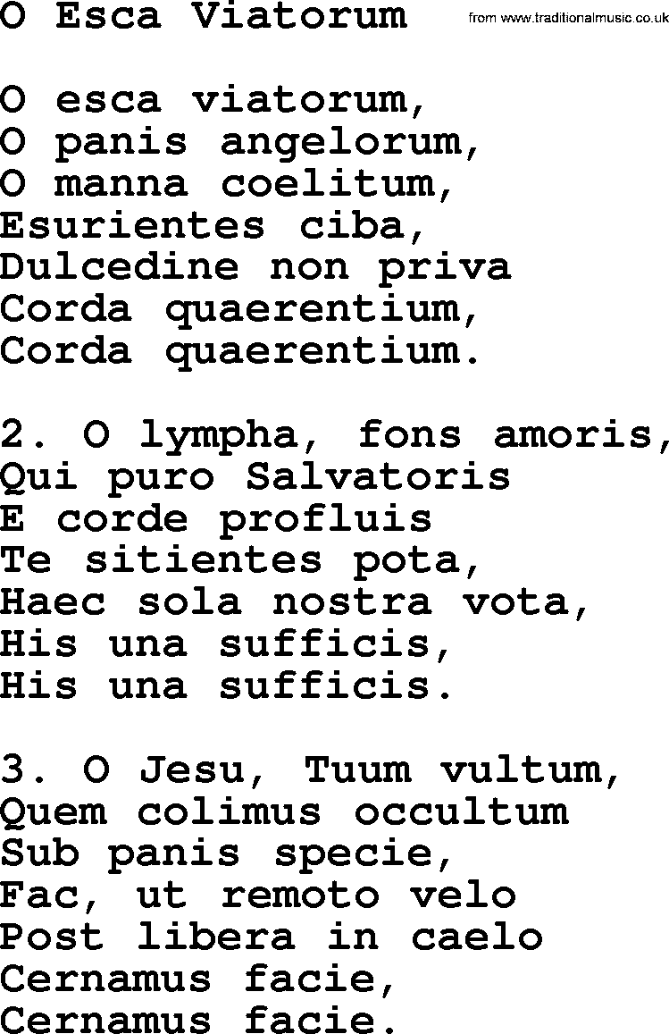 Catholic Hymn: O Esca Viatorum lyrics with PDF