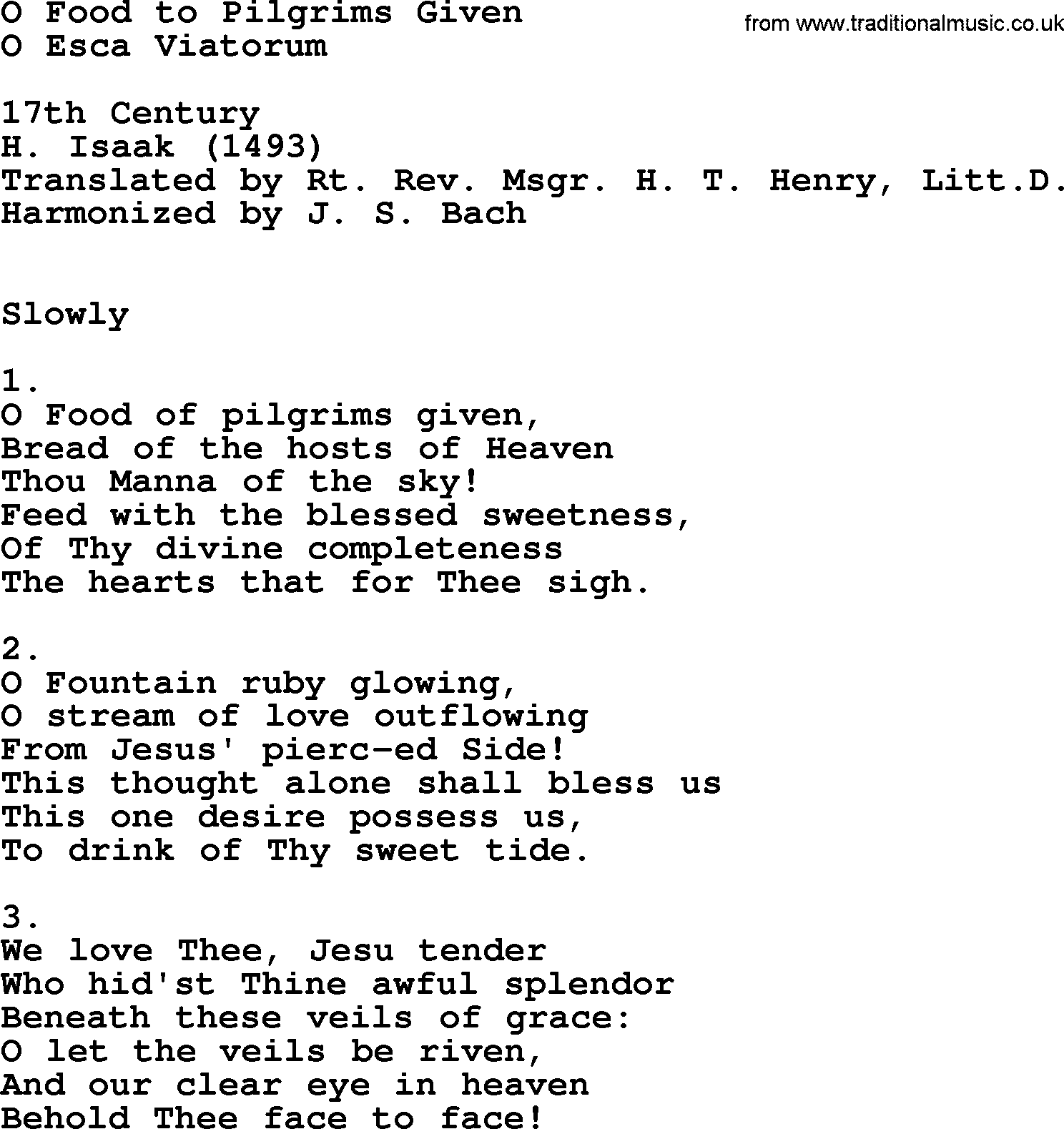 Catholic Hymn: O Food To Pilgrims Given lyrics with PDF
