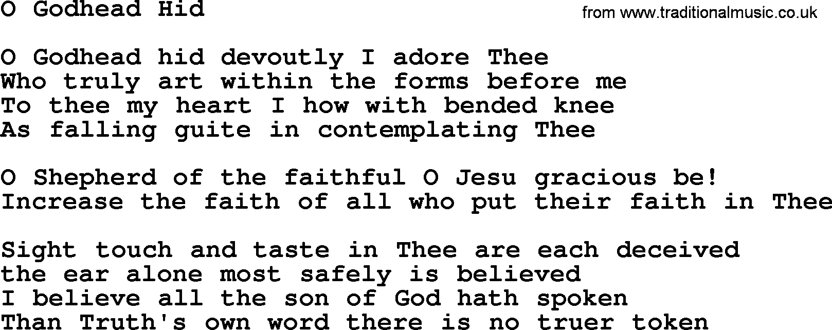 Catholic Hymn: O Godhead Hid lyrics with PDF
