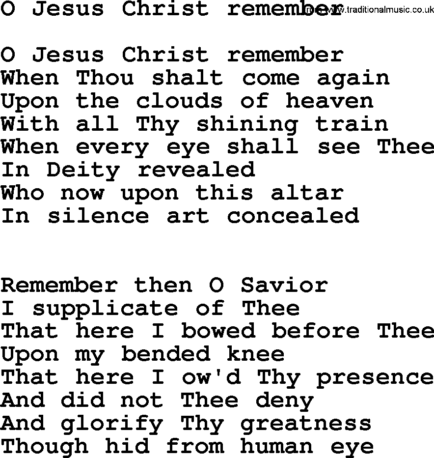 Catholic Hymn: O Jesus Christ Remember lyrics with PDF