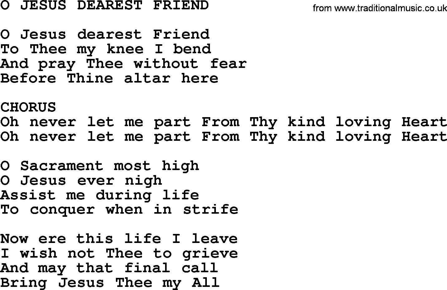 Catholic Hymn: O Jesus Dearest Friend lyrics with PDF