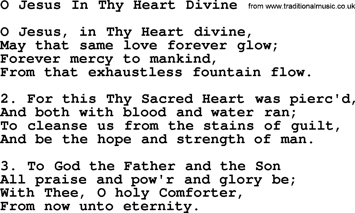 Catholic Hymn: O Jesus In Thy Heart Divine lyrics with PDF