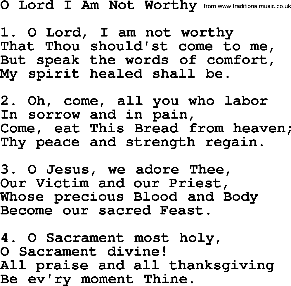 Catholic Hymn: O Lord I Am Not Worthy lyrics with PDF