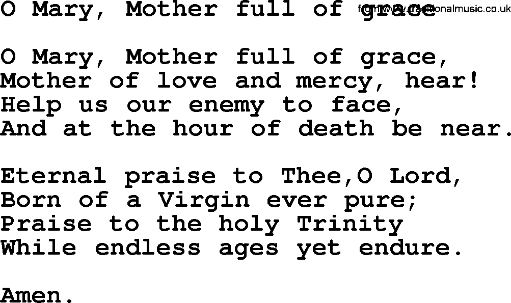 Catholic Hymn: O Mary, Mother Full Of Grace lyrics with PDF