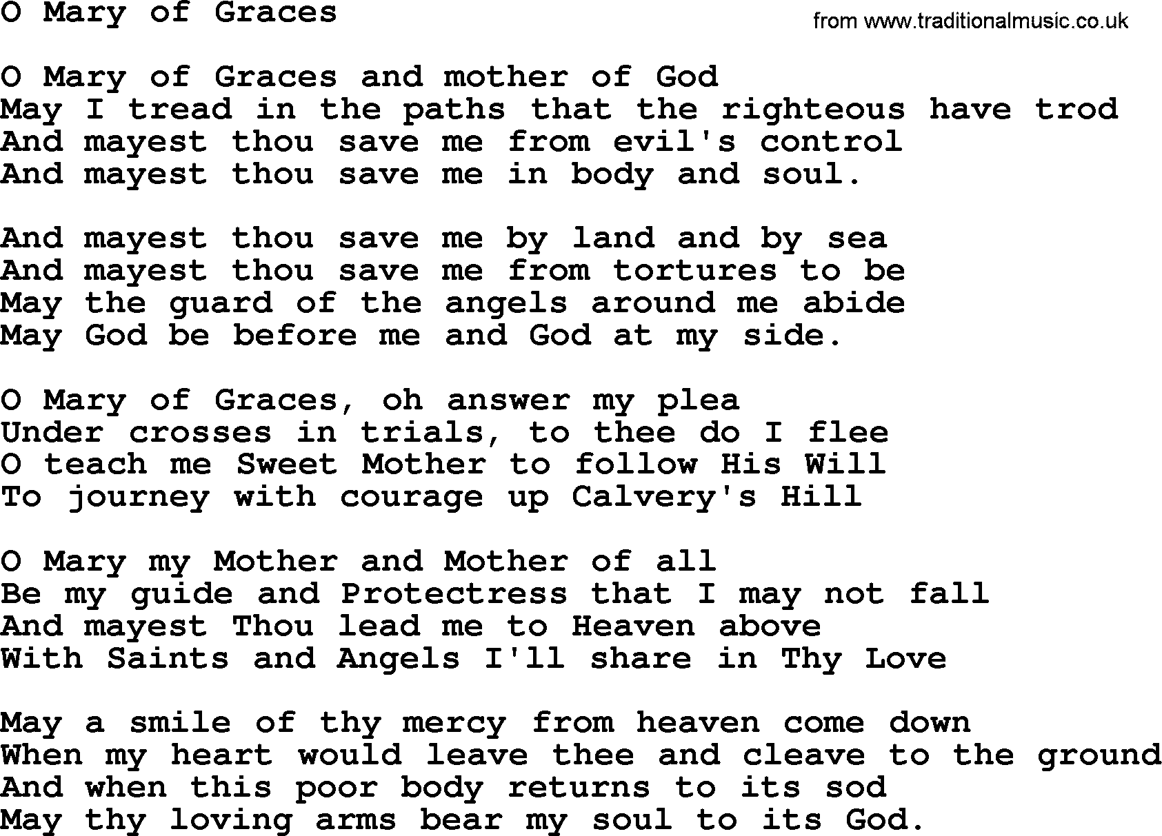 Catholic Hymn: O Mary Of Graces lyrics with PDF
