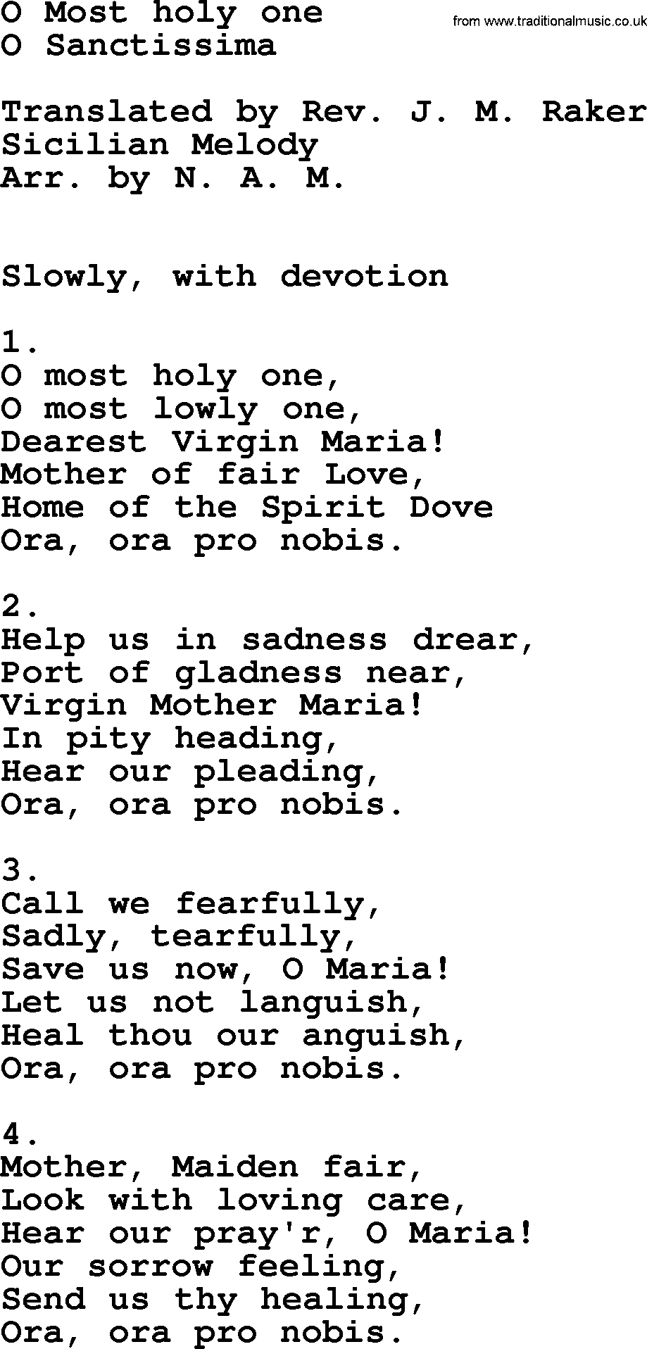 Catholic Hymn: O Most Holy One lyrics with PDF