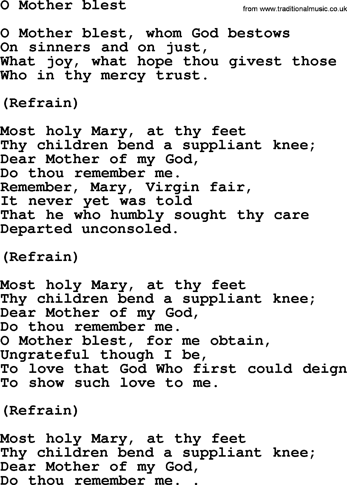 Catholic Hymn: O Mother Blest lyrics with PDF