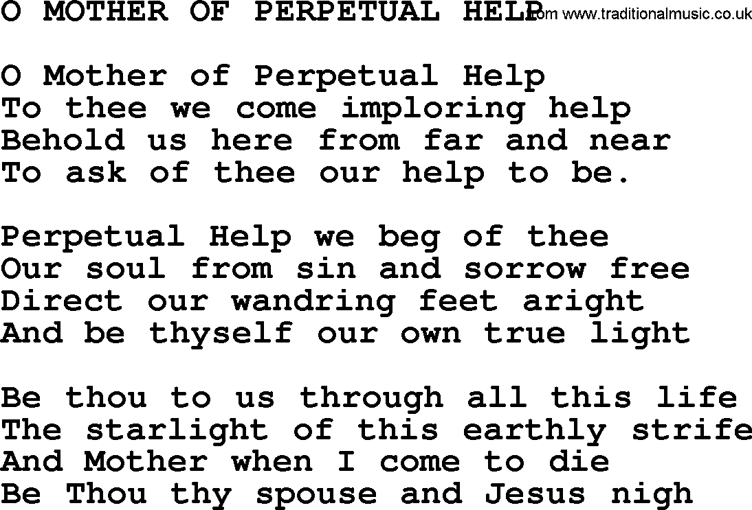 Catholic Hymn: O Mother Of Perpetual Help lyrics with PDF