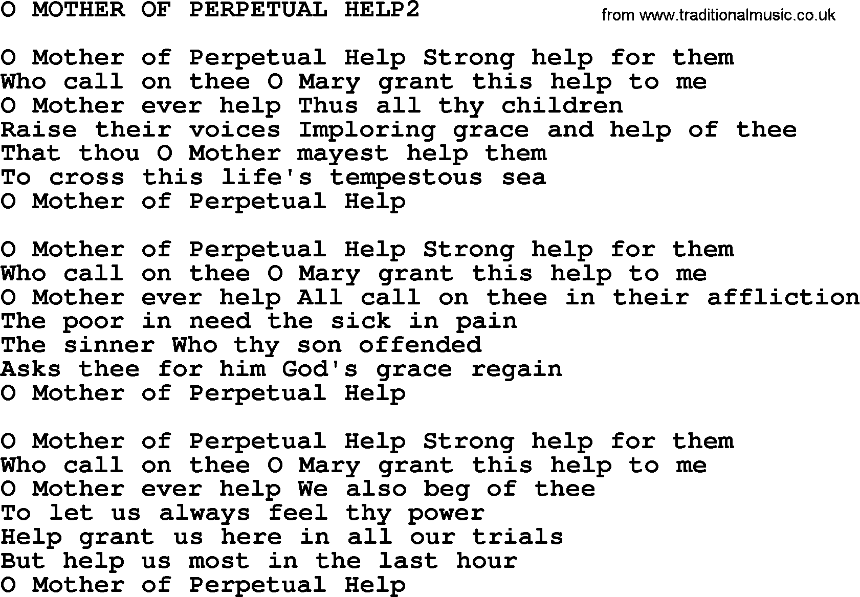 Catholic Hymn: O Mother Of Perpetual Help2 lyrics with PDF