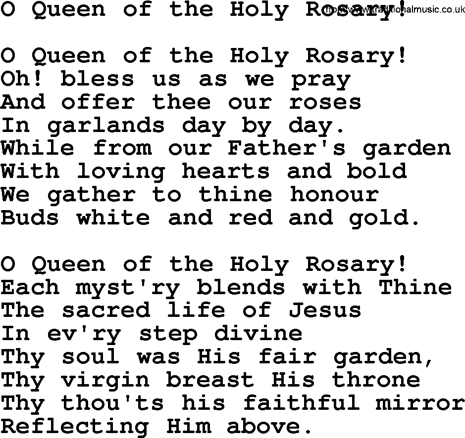 Catholic Hymn: O Queen Of The Holy Rosary! lyrics with PDF
