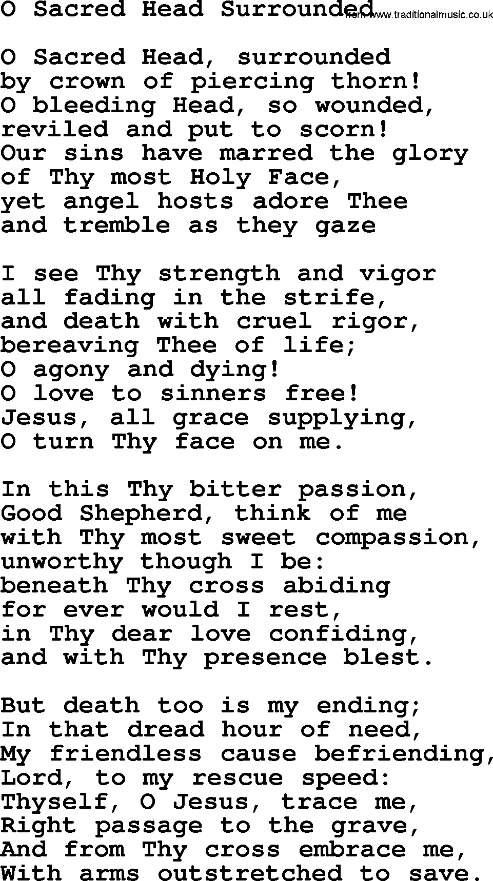 Catholic Hymn: O Sacred Head Surrounded lyrics with PDF