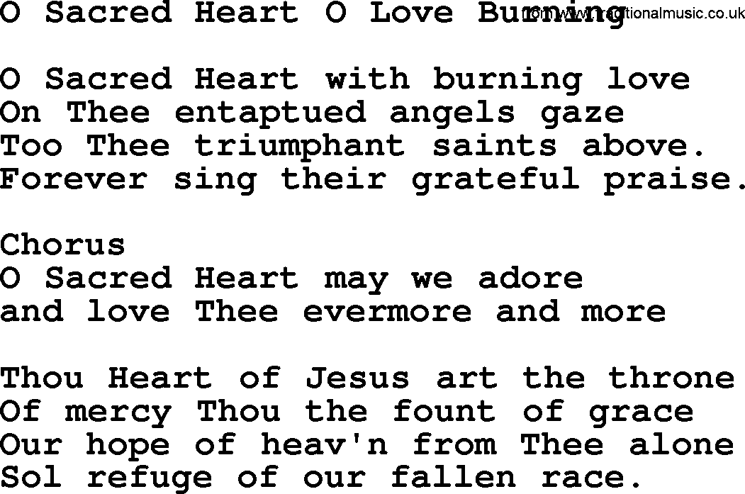 Catholic Hymn: O Sacred Heart O Love Burning lyrics with PDF