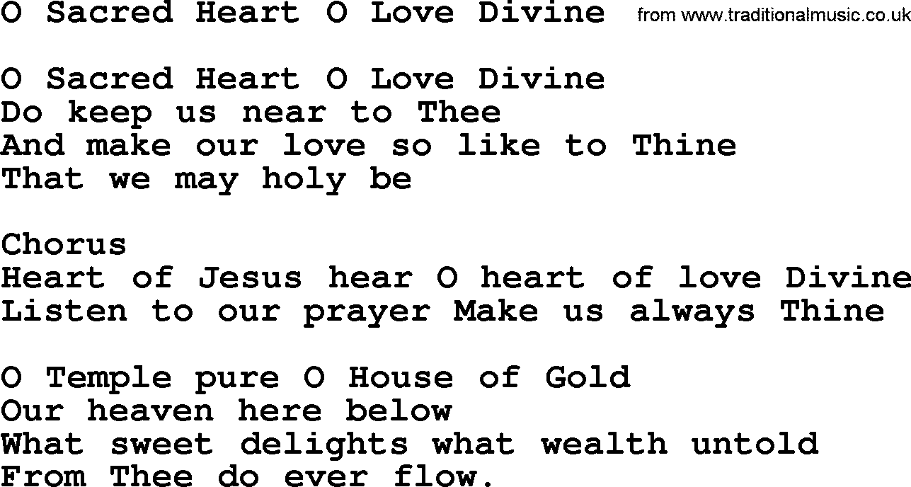 Catholic Hymn: O Sacred Heart O Love Divine lyrics with PDF