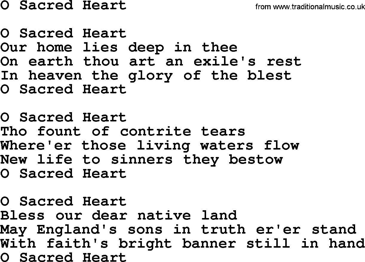Catholic Hymn: O Sacred Heart lyrics with PDF