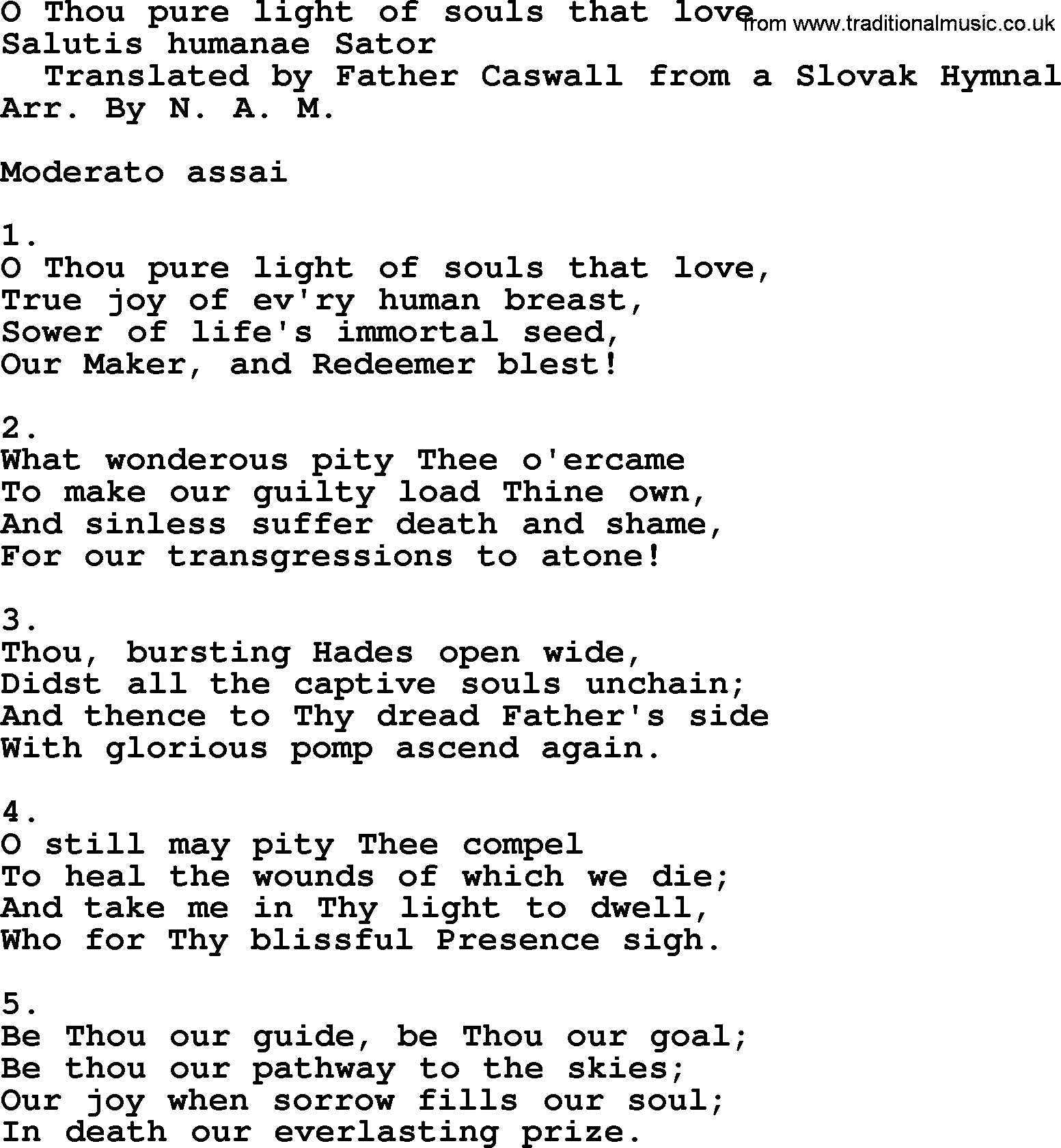 Catholic Hymn: O Thou Pure Light Of Souls That Love lyrics with PDF
