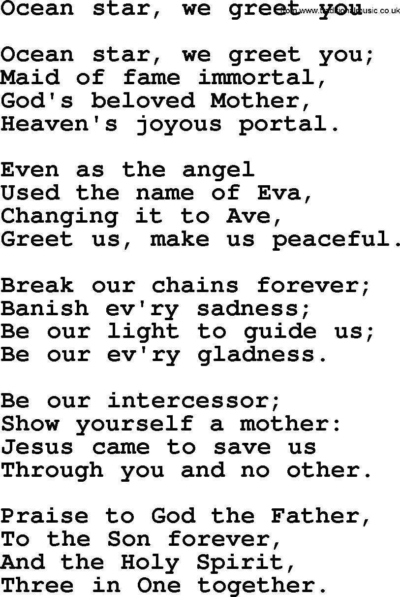 Catholic Hymn: Ocean Star, We Greet You lyrics with PDF
